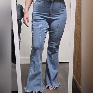 100% Cotton Light Blue 70's Style Flare Jeans